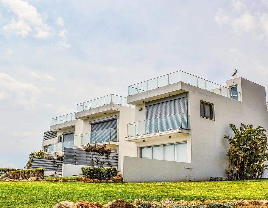 Modern white villa with rooftop terrace